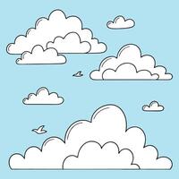 Cartoon Style Cloud icon Set on Sky Backgrounds vector