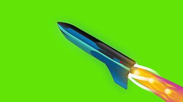 Spaceship 2D Animation, High-Speed Maneuvers in Space Avoiding Danger with Fiery Jet Thrusters on green screen video