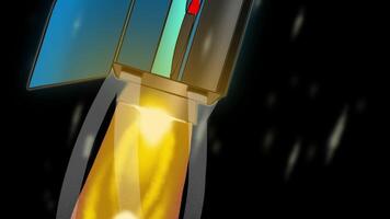 Spacecraft 2D Animation, High-Speed Maneuvers in Starry Space Avoiding Danger with Fiery Jet Thrusters video