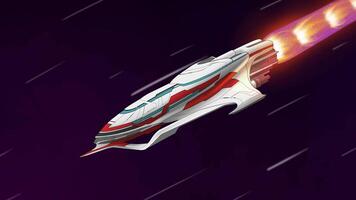 Sci-Fi Spacecraft Speeding Through the Cosmos with Blazing Jet Engines 2d Animation, Leaving a Fiery Trail Amid Stars, Ending with a Green Screen Background for Versatile Science-Fiction Editing video