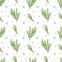 Seamless patern with spruce twigs and snowflakes on a white background vector