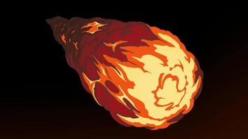 Burning Meteorite Asteroid Entering Earths Atmosphere and falling on the night view Cartoon 2d Animation with green screen video