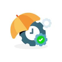 illustration of gear, green check mark, and umbrella symbolizing control, reliability, and protection. concepts related to process management, security in business, technology, or general services vector