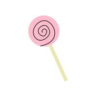 Bright pink lollipop with a spiral design resting on a light stick vector