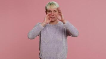 Woman say No hold palm folded crossed hands Stop gesture, warning of finish prohibited access danger video
