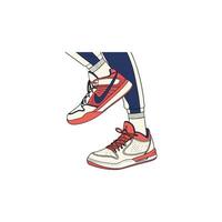 A drawing of a pair of sneakers with red and white stripes vector