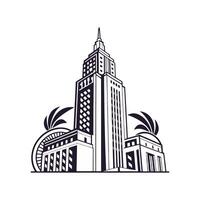 The empire state building is shown in black and white vector