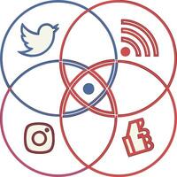 A circle with four social icons and a bird vector