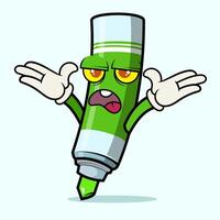 Mascot Groovy trendy retro trippy psychedelic confused green marker character cartoon for element design vector