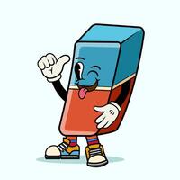 Mascot Groovy trendy retro trippy psychedelic happy eraser character cartoon for element design vector