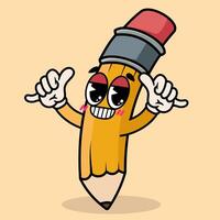 Mascot Groovy trendy retro trippy psychedelic happy pencil character cartoon for element design vector