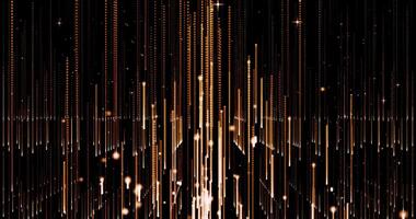 Golden Rain of Data. A mesmerizing digital visualization of data flow, with shimmering golden lines cascading downwards in a dynamic and captivating abstract pattern. video