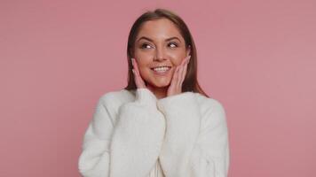 Funny joyful woman making playful silly facial expressions, grimacing, fooling around showing tongue video