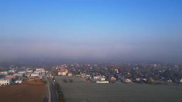 Aerial revealing view of foggy and frozen village in Czechia in November 2024 video