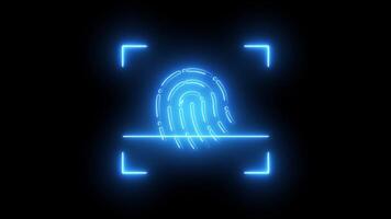 Fingerprint neon icon, Set fingerprint scanning icon sign animation Isolated on Black Background video
