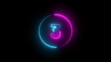 Neon Colorful counting number, Top 5 countdown number animation Isolated on Black Background video