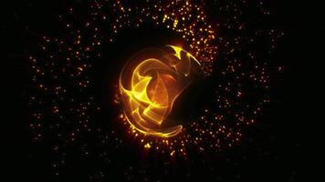 Golden spherical waves containing ionized energy oscillate and change shape, creating a virtual cosmic abstraction. video