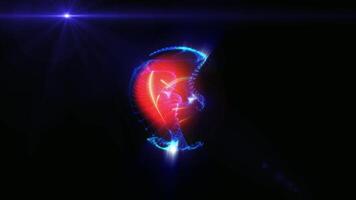 Blue spherical waves containing scarlet ionized energy oscillate and change shape, creating a virtual cosmic abstraction. video
