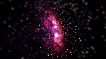 A delightful cosmic spectacle. A bright spiral galaxy, consisting of thousands of luminous particles, smoothly changes perspective, creating an effect of scale and grandeur of what is happening. video