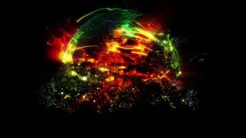A sphere of star-shaped multi-colored particles, sparkling in space, shimmering in waves from a palette of different colors. video