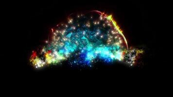 A sphere of star-shaped multi-colored particles, sparkling in space, shimmering in waves from a palette of different colors. video