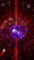 A unique spectacle. A bright purple, violet spiral galaxy consisting of thousands of luminous particles smoothly changes perspective, emitting spectacular waves into space. video
