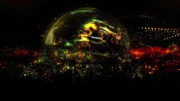 A sphere of star-shaped multi-colored particles, sparkling in space, shimmering in waves from a palette of different colors. video