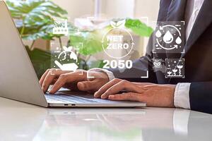 Net zero by 2050. Carbon neutral. Net zero greenhouse gas emissions target. photo