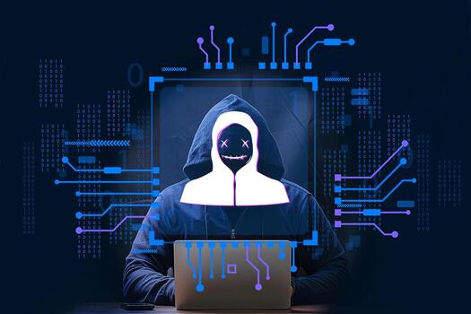Hacker and Internet technology Crime with digital abstract hologram data background. photo