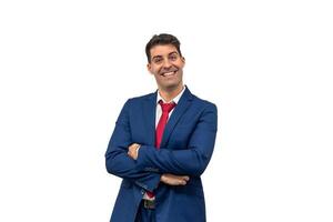 Radiant Businessman with Arms Crossed and Joyful Expression white background photo