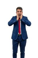 vertical Surprised Businessman A Moment of Astonishment white background photo