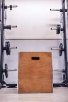 plyometric jump box with various weights in crossfit gym photo