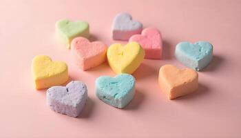 Multi color heart shaped marshmallow candies photo