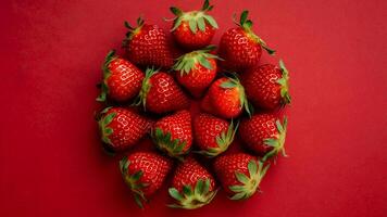 Strawberries isolated on a red background photo