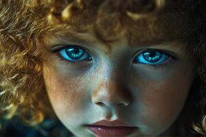 Captivating portrait of a child with curly hair and expressive eyes photo