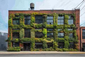 Vertical garden architecture enhances urban living in a city apartment block photo