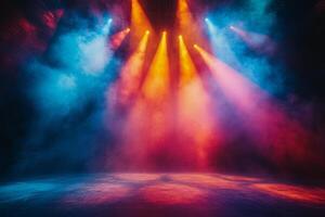 Vibrant stage lights create an energetic atmosphere for performances at night photo