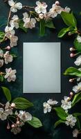 Elegant floral arrangement featuring blank space for notes or messages on dark background photo