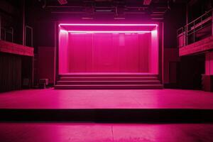 Vibrant pink stage with modern lighting design in an empty theater setting photo