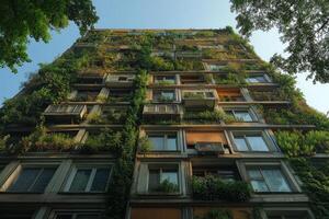 Vertical garden architecture enhances urban living in a city apartment block photo