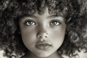 Captivating portrait of a child with curly hair and expressive eyes photo