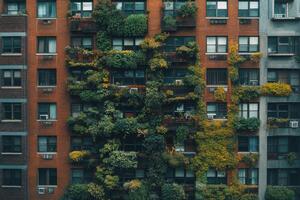 Vertical garden architecture enhances urban living in a city apartment block photo