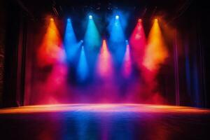 Vibrant stage lights create an energetic atmosphere for performances at night photo