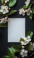Elegant floral arrangement featuring blank space for notes or messages on dark background photo