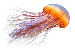 Graceful jellyfish gliding through the ocean showcasing vibrant colors and delicate tentacles photo