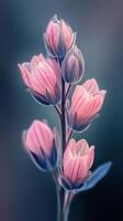 Beautiful pink flowers with intricate details against a soft blue background photo