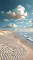 Tranquil beach at sunset with gentle waves lapping at golden sand photo