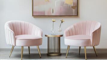 Elegant pink chairs paired with a stylish side table in a modern living space photo