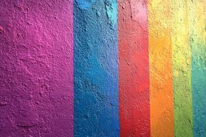 Vibrant colors striped on a textured wall create an artistic urban backdrop photo