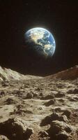 Stunning view of Earth from the lunar surface under a starry sky photo